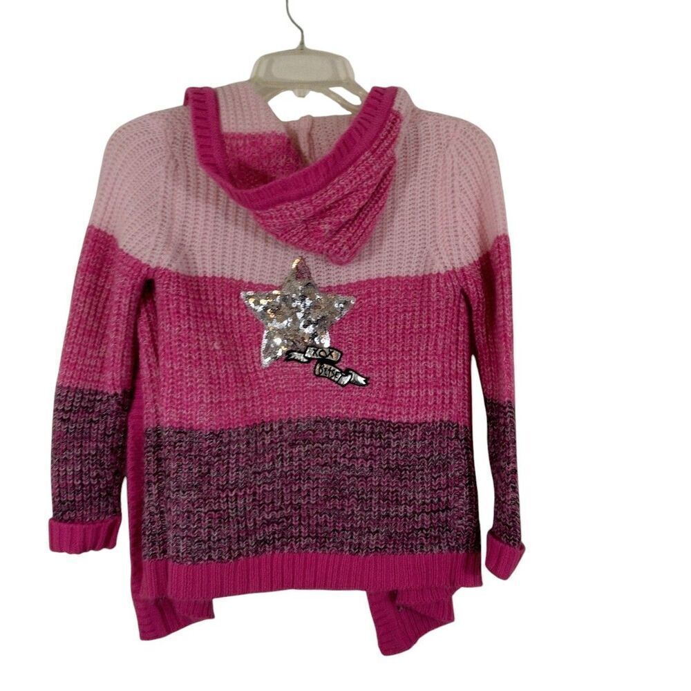 Betsey Johnson Girls 6X Cardigan Hooded Sweater Pink Open Front Sequin Star - Picture 2 of 7
